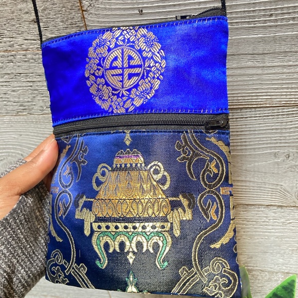 3/$30 | Ornate Sling Bag - Small, Blue/Gold - Picture 3 of 4